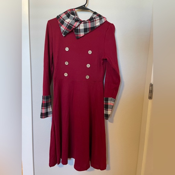 Women’s Red Plaid Print Panel Hooded Midi Dress Size 6 NWOT - Picture 5 of 11